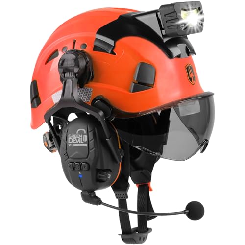 GREEN DEVIL Hard Hat Safety Helmet with Visor Bluetooth Ear Muffs and Headlamp 5 in 1 Full Protection Vented Work Hardhat ANSI Z89.1 Cascos De Construccion for Industrial Construction Forestry - Image 1