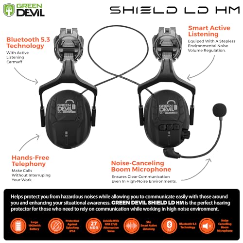 GREEN DEVIL Hard Hat Safety Helmet with Visor Bluetooth Ear Muffs and Headlamp 5 in 1 Full Protection Vented Work Hardhat ANSI Z89.1 Cascos De Construccion for Industrial Construction Forestry - Image 3