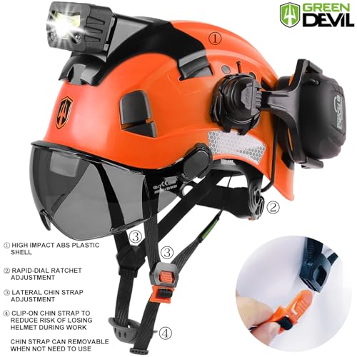 GREEN DEVIL Hard Hat Safety Helmet with Visor Bluetooth Ear Muffs and Headlamp 5 in 1 Full Protection Vented Work Hardhat ANSI Z89.1 Cascos De Construccion for Industrial Construction Forestry - Image 5