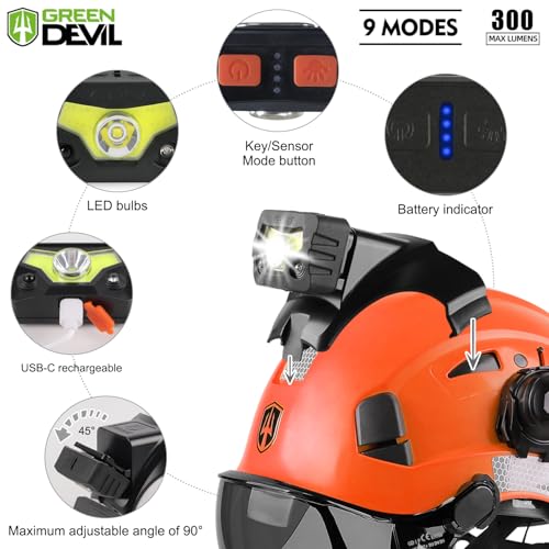GREEN DEVIL Hard Hat Safety Helmet with Visor Bluetooth Ear Muffs and Headlamp 5 in 1 Full Protection Vented Work Hardhat ANSI Z89.1 Cascos De Construccion for Industrial Construction Forestry - Image 4