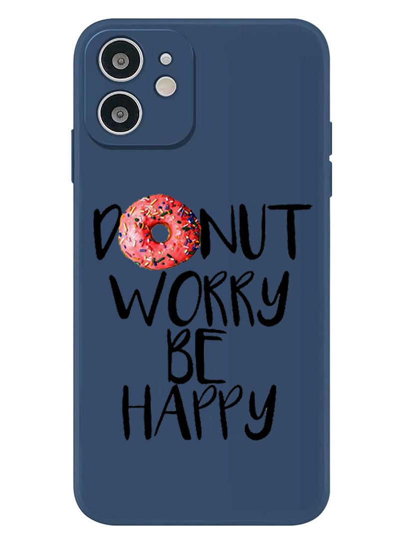 Theodor Protective Slim Fit Case Liquid Silicone Cover with Full Body Protection Anti-Scratch Shockproof Case For iPhone 12 Blue  - Donut worry be happy copy - Image 1