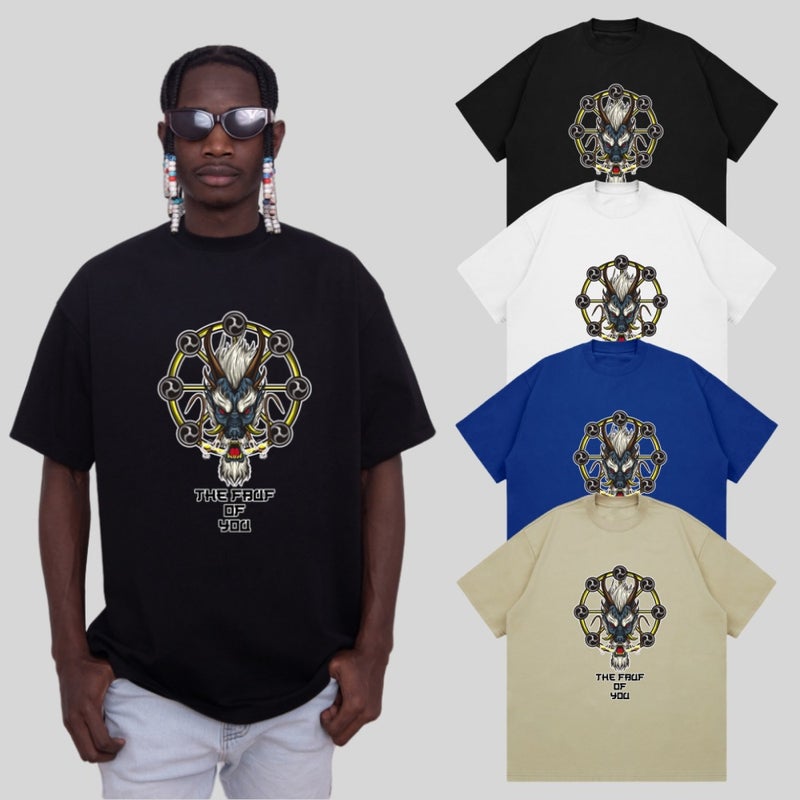 Oversize Hong Kong Fashion Fashion National Fashion Hip Hop Dragon Tide Dragon Tide Short Sleeve T-Shirt Men'S Fashion Loose Couple'S Half Sleeve Heavy Weight - Image 2