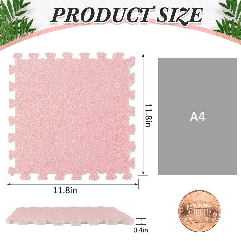 Amylove 18 Pcs Plush Foam Floor Mat Square Interlocking Carpet Tiles with Border Fluffy Play Mat Floor Tiles Soft Climbing Area Rugs for Home Playroom 12 x 12 x 04 inBeige Light Pink Mauve - Image 3