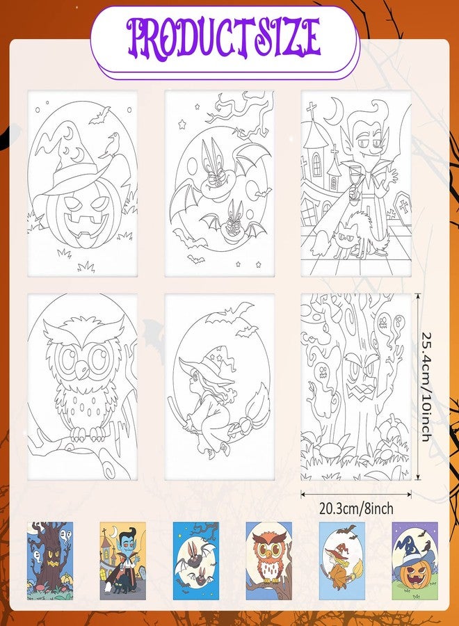 Cindeer 6 Packs 8 x 10 Inches Halloween Pre Drawn Canvas for Adult Framed Pumpkin Witch Bundle Stretched Painting Canvas DIY Halloween Acrylic Pouring and Oil Painting Party Favor(Normal) - Image 2