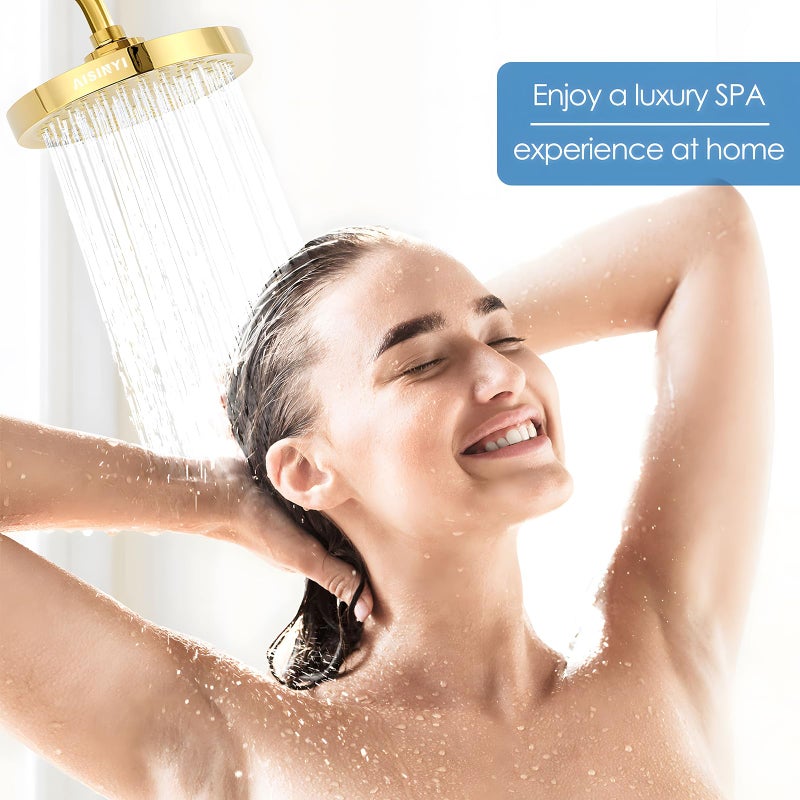 AISINYI High Pressure Rainfall Shower Head, 6 Inches Luxury Modern Showerhead with Perfect Adjustable Replacement, Removable Restrictor, Easy Installation for Your Bathroom Shower Heads (Deluxe Gold) - Image 2