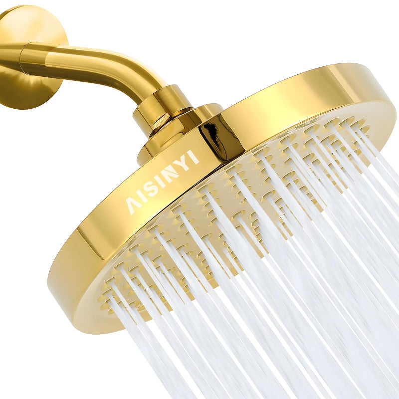 AISINYI High Pressure Rainfall Shower Head, 6 Inches Luxury Modern Showerhead with Perfect Adjustable Replacement, Removable Restrictor, Easy Installation for Your Bathroom Shower Heads (Deluxe Gold) - Image 1