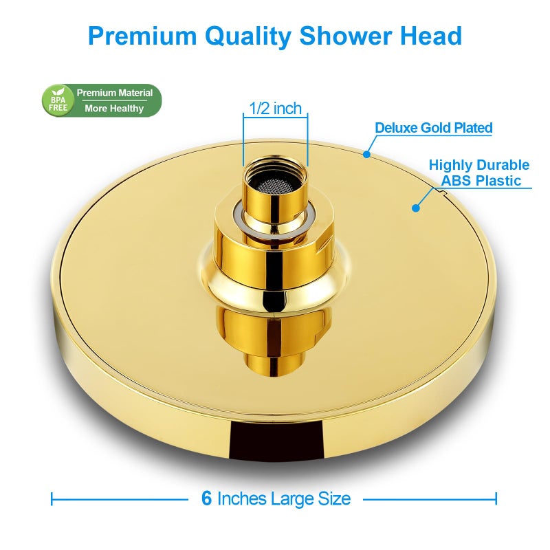 AISINYI High Pressure Rainfall Shower Head, 6 Inches Luxury Modern Showerhead with Perfect Adjustable Replacement, Removable Restrictor, Easy Installation for Your Bathroom Shower Heads (Deluxe Gold) - Image 4