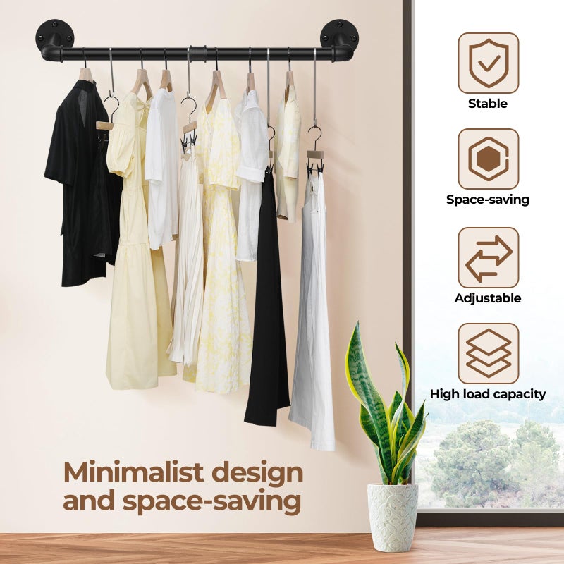 Abiglifty Wall Mounted Clothes Rack 38.4 Inch, 2 Pack Industrial Pipe Clothing Rack, Black Wall Clothing Rack, Multi-Purpose Clothing Hanging Rod for Closet - Image 4