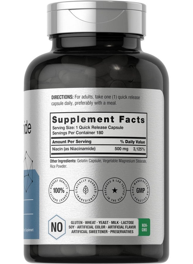 Horbäach Nicotinamide 500mg | 180 Capsules | Flush Free Dietary Supplement | Non-GMO and Gluten Free Vitamin - Image 2