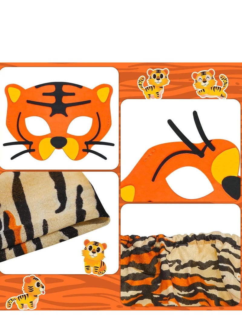 Captaintech Tiger Costume Kids Skin Print Animal Cape and Mask for Dress Up Birthday Party Gifts Jungle Theme Supplies Stage Performance - Image 2
