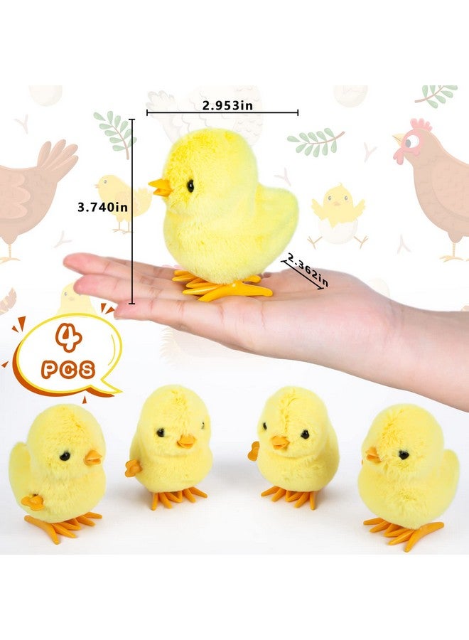 3 otters 4Pcs Wind Up Chick Toys, Cute Wind-Up Chicks Lifelike Plush Chicken Toys For Kids Goodie Bags Treasure Chest Party Favors Gifts - Image 2