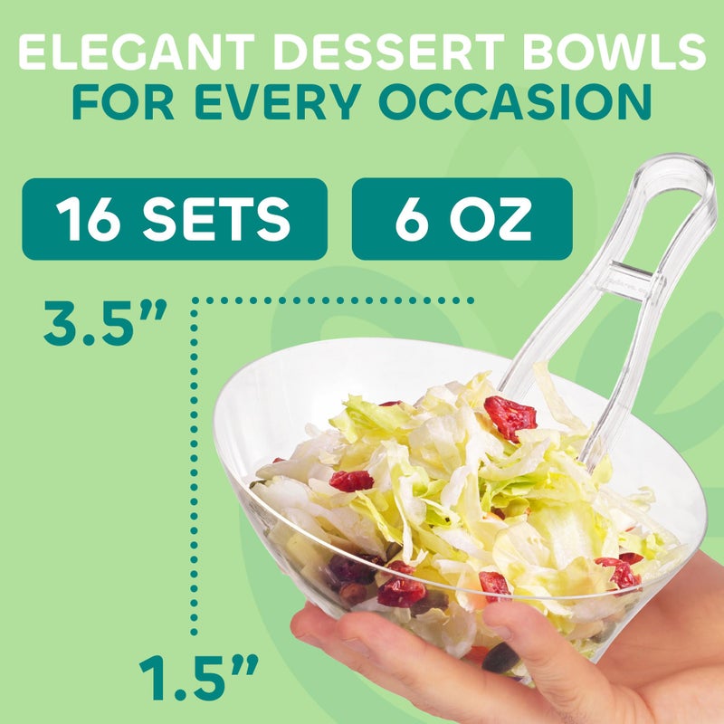 JoyServe 6 oz Clear Plastic Dessert Bowls (16 Pcs) with (8) Scoops and (8) Tongs, Angled Hard Disposable Ice Cream Bar Cups and Candy Buffet Containers Set for Serving Food, Appetizers, Buffets, Party Supplies - Image 5