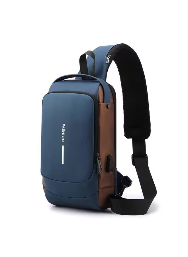 Generic Crossbody Bag Men's Large Capacity Chest Bag Sports Motor Bag Combination Lock Shoulder Bag Casual Japanese Waist Bag Small Trendy Bag-Color:Blue With Gold  - Image 1