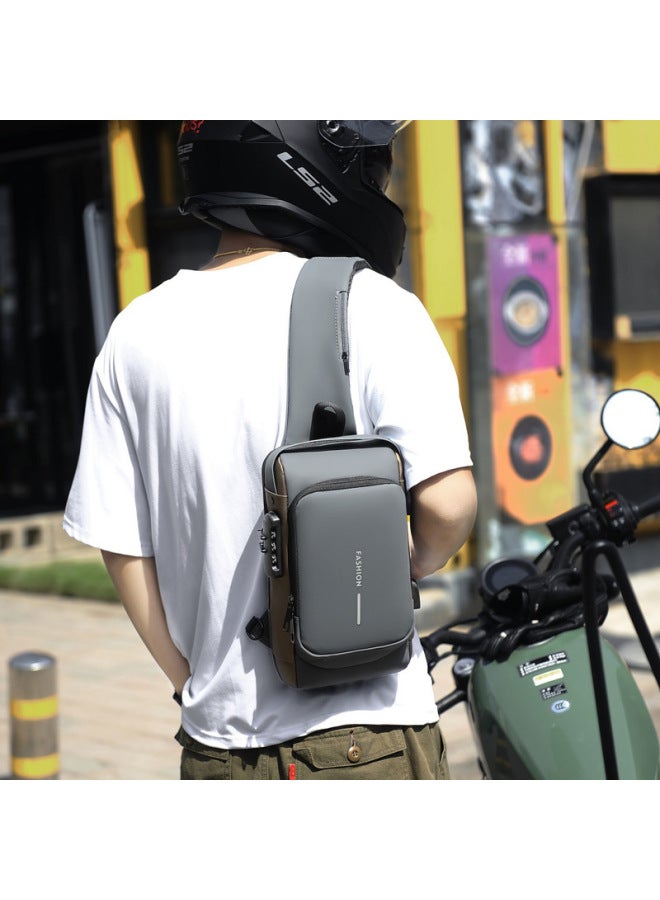 Generic Crossbody Bag Men's Large Capacity Chest Bag Sports Motor Bag Combination Lock Shoulder Bag Casual Japanese Waist Bag Small Trendy Bag-Color:Blue With Gold  - Image 5