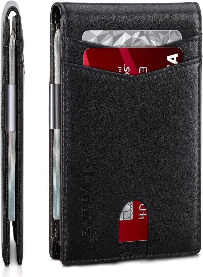 Lynacz Original Classic Men's Wallet Slim Design with 12 Card Slots ID Window Money Clip PU Leather Bifold Small and Thin Great Gift for Dad Husband Boyfriend on Birthday or Christmas Black - Image 1