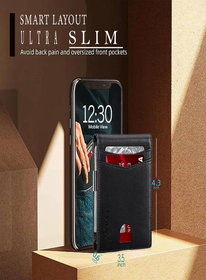 Lynacz Original Classic Men's Wallet Slim Design with 12 Card Slots ID Window Money Clip PU Leather Bifold Small and Thin Great Gift for Dad Husband Boyfriend on Birthday or Christmas Black - Image 4