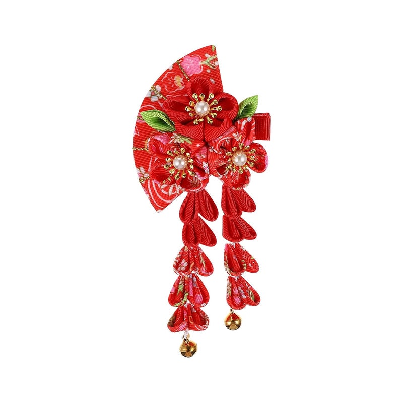 FRCOLOR Japanese Hair Clips Traditional Kimono Flower Floral Fan Barrette Clip Chinese Hanfu Costume Wedding Hair Accessories for Women Cosplay Photo Props