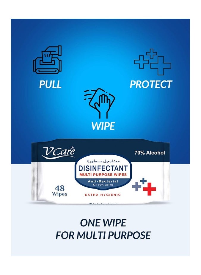 VCare Disinfectant Multipurpose Wipes 2 x 48 Wipes  - Image 4