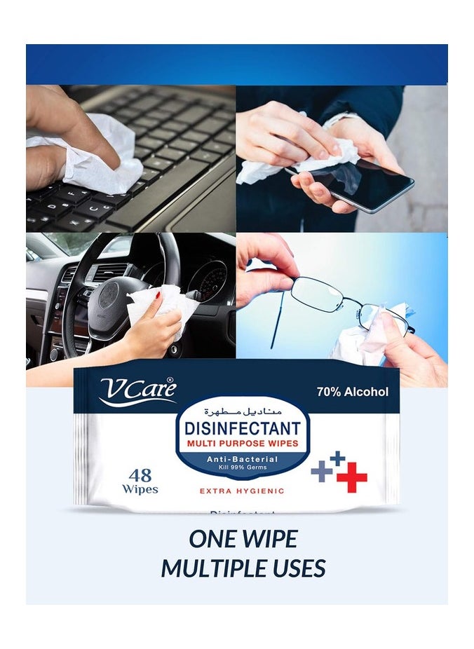 VCare Disinfectant Multipurpose Wipes 2 x 48 Wipes  - Image 3