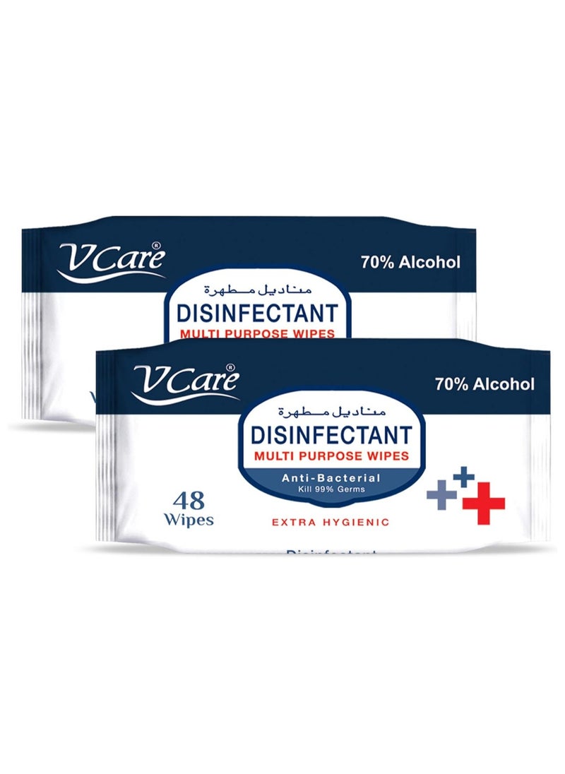 VCare Disinfectant Multipurpose Wipes 2 x 48 Wipes  - Image 1