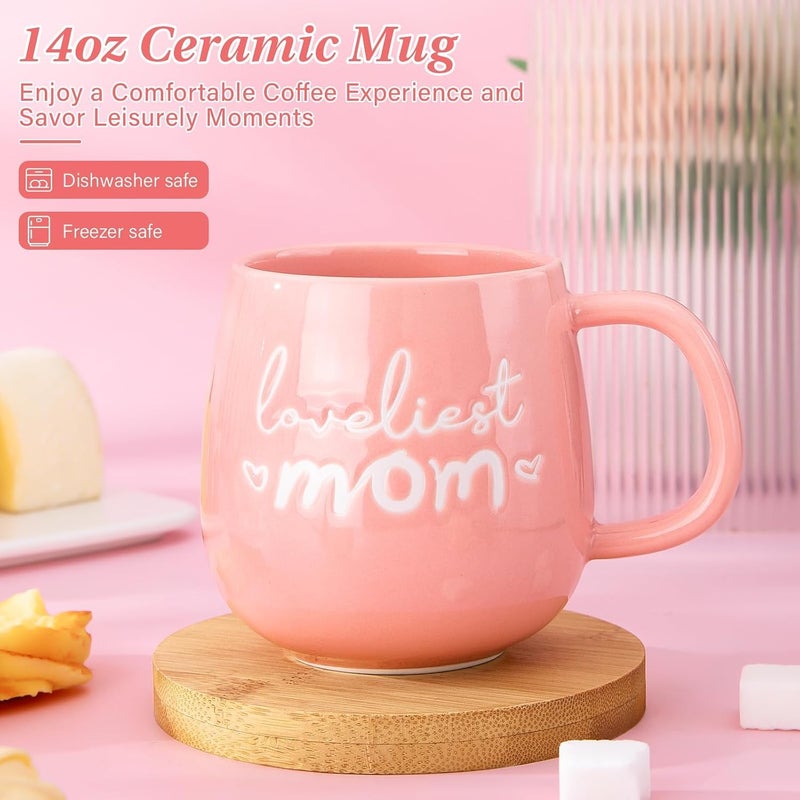 ALBISS Gifts for Mom, 10Pcs Mom Gifts Set with 14oz Glazed Loveliest Mom Mug， Heart-Shaped Jewelry Tray，Scented Candles，Bath Salts，Makeup Bag and More- Mother's Day Birthday Gift for Mother from Daughter，Son - Image 4