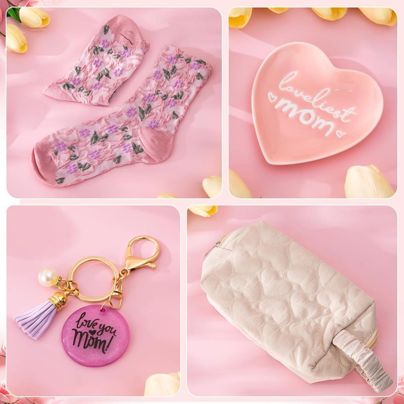 ALBISS Gifts for Mom, 10Pcs Mom Gifts Set with 14oz Glazed Loveliest Mom Mug， Heart-Shaped Jewelry Tray，Scented Candles，Bath Salts，Makeup Bag and More- Mother's Day Birthday Gift for Mother from Daughter，Son - Image 5