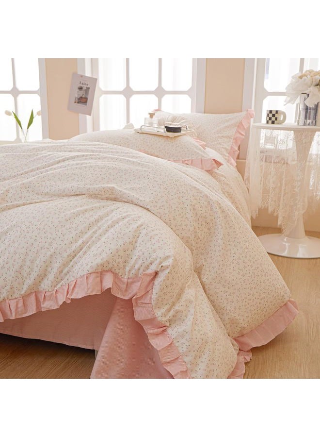LifeTB Pink Flower Comforter Set Full Vintage Coquette Bedding Comforter Cottagecore Floral Comforter Set with Elegant Ruffles Soft Fluffy Lightweight Botanical Bedding Set for Girls Women - Image 4