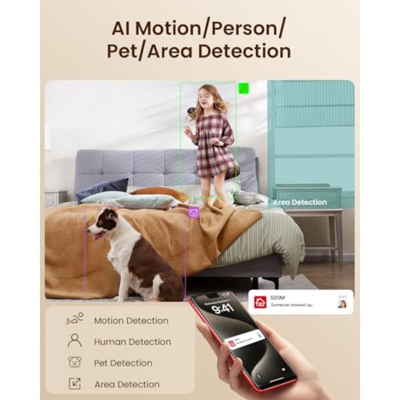 Two Way Video Calling Camera with 2.8 inch HD Screen, C520M 2.5K Pan Tilt Indoor Smart Home WiFi Security Camera Monitor with Phone App, Motion Detection, for Baby Elderly Nanny Pet Dog, Plug-in - Image 5