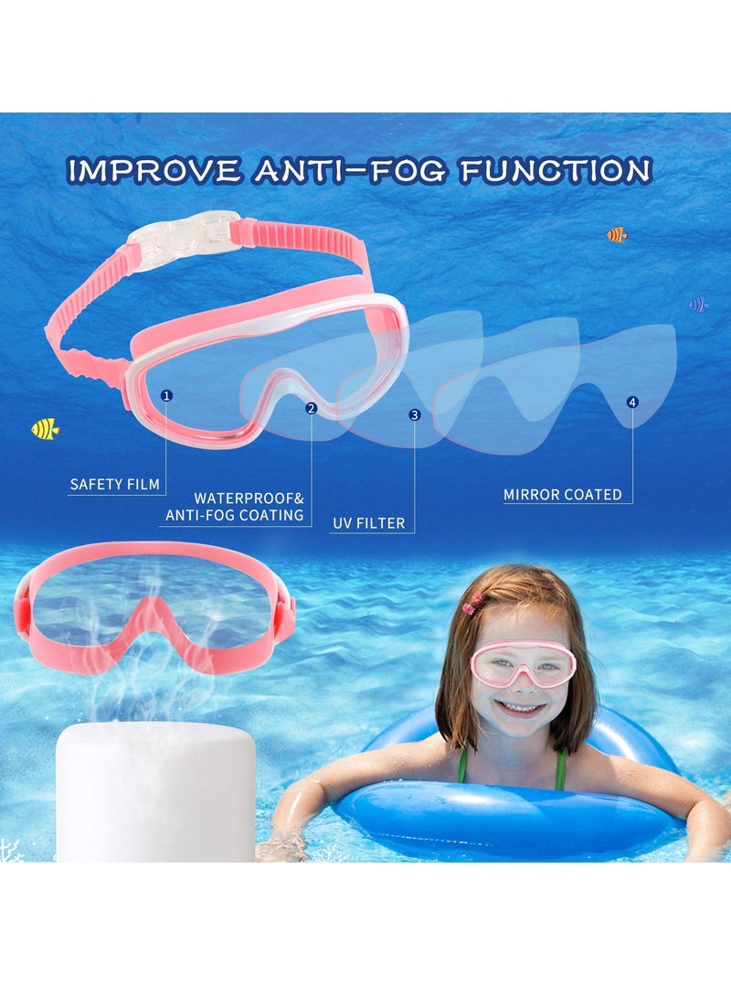 Excefore Kids Swim Goggles, 2 Pcs Kids Goggles for Swimming Age 3-15, Swim Goggles with Nose Cover No Leaking Anti-Fog Waterproof (Green+Purple) - Image 2