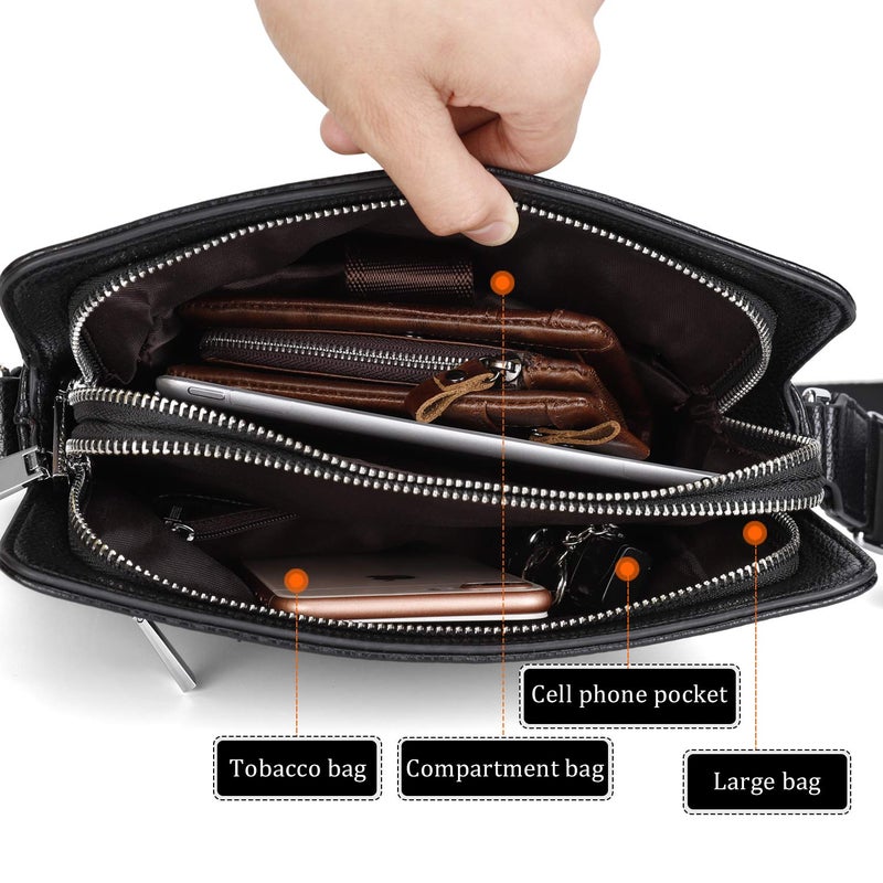 YumSur Mens Shoulder Bag, Leather Messenger Handbag Crossbody Bag for Men Purse iPad Bag for Business Office Work School with Adjustable Strap Black - Image 2