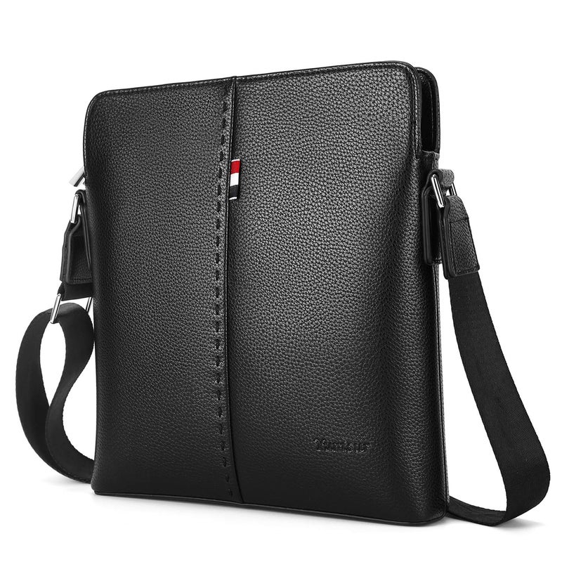 YumSur Mens Shoulder Bag, Leather Messenger Handbag Crossbody Bag for Men Purse iPad Bag for Business Office Work School with Adjustable Strap Black - Image 1