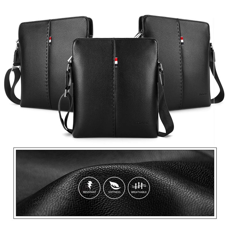 YumSur Mens Shoulder Bag, Leather Messenger Handbag Crossbody Bag for Men Purse iPad Bag for Business Office Work School with Adjustable Strap Black - Image 3