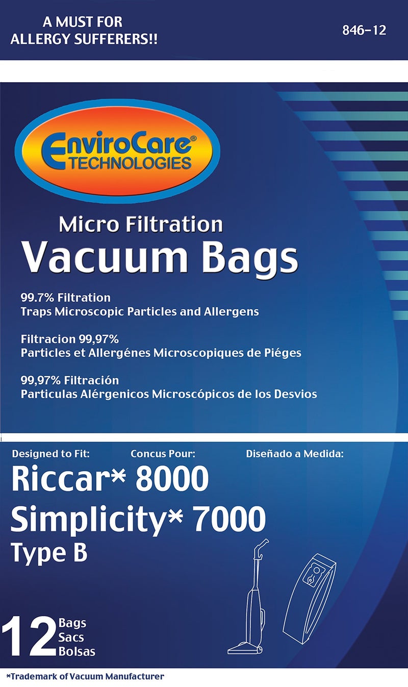 EnviroCare Replacement Micro Filtration Vacuum Cleaner Dust Bags Designed to Fit Riccar 8000, 8900 and Simplicty Type B Uprights 12 bags - Image 2