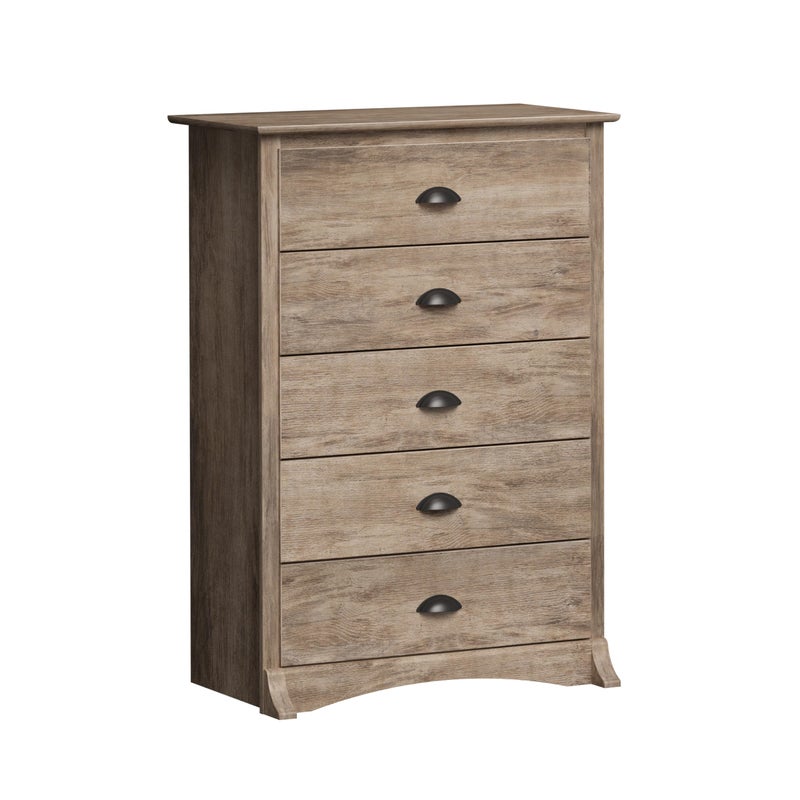 Prepac Salt Spring Rustic 5Drawer Tall Dresser for Bedroom Farmhouse Dresser Chest of Drawers 1775 D x 315 W x 4475 H Drifted Gray