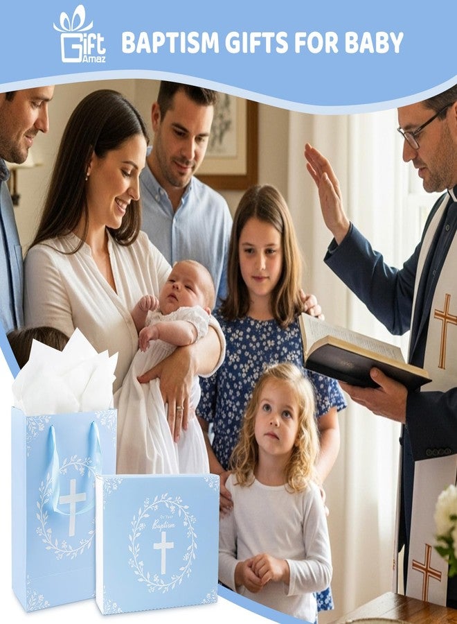 GiftAmaz Baptism Gifts Set for Boys, Christening Dedication Gifts with Hooded Baby Towel, Sensory Cloth Book & Socks, Catholic Baptism Gift Basket for Newborn Baby, Infant, Godparents - Image 2