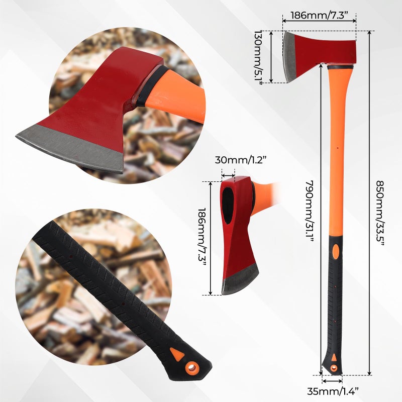 ETICSIPA Chopping Axe: 33.5â€ Hatchet Axe with Shock Absorbing Fiberglass Handle 4.5lbs Felling Axes for Splitting Log Cutting Firewood GardeningTool - Image 3