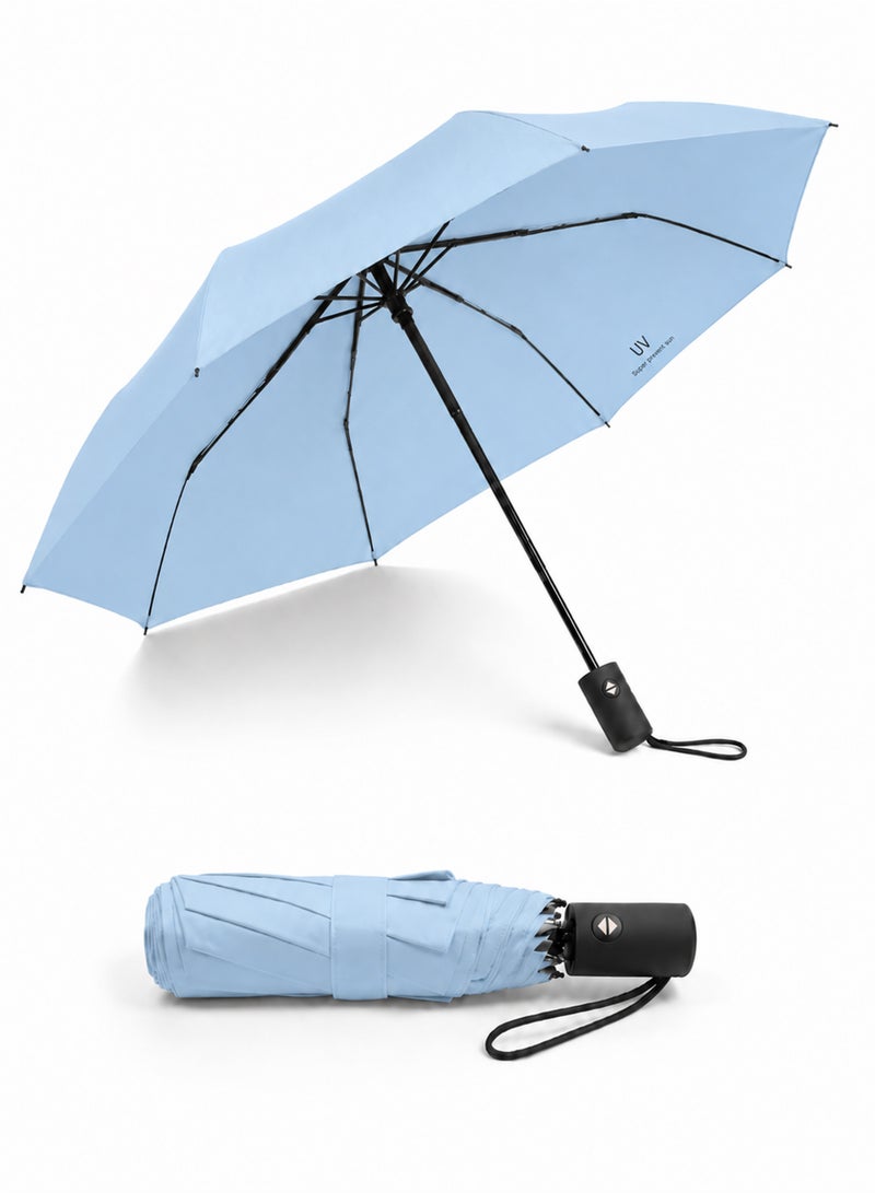 umbrella UPF 50+ UV Protection Umbrella, Automatic Open Close Compact Folding Travel Umbrella, 8-Rib Wind-Resistant Rain & Sun Umbrella, 97 cm, Light Blue - Image 1