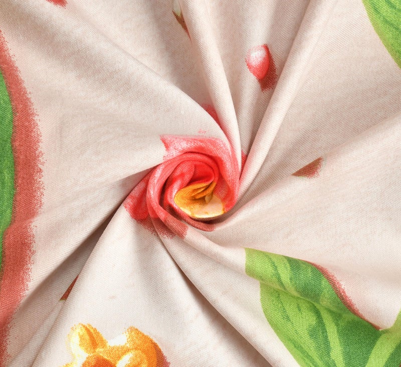 CLOUDTAILNET 220 TC Cotton Feel Glace Cotton Double Bed Sheet Set - 7D Floral Print with 2 Pillow Covers 18x28 King Size Bedsheet for Home Bedroom Vanilla Cream - Image 2