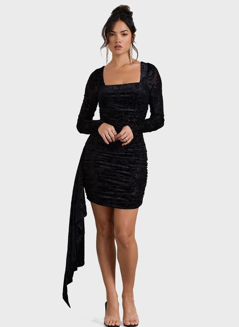 Club L London Square Neck Printed Ruffle Dress for Women | Best Price UAE