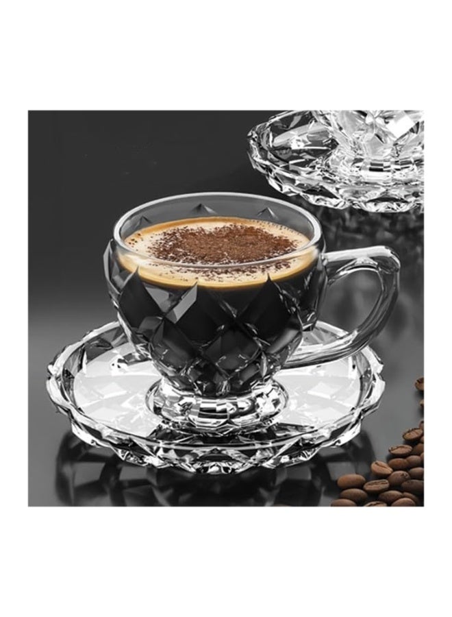 طقم أكواب شاي مكون من 6 كوبًا - أكواب شاي تركية شفافة مع صحون، سعة 220 مل، أكواب شرب بتصميم منحني - Image 2