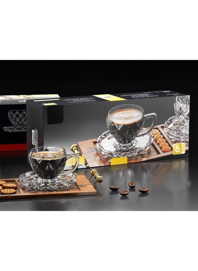 طقم أكواب شاي مكون من 6 كوبًا - أكواب شاي تركية شفافة مع صحون، سعة 220 مل، أكواب شرب بتصميم منحني - Image 4