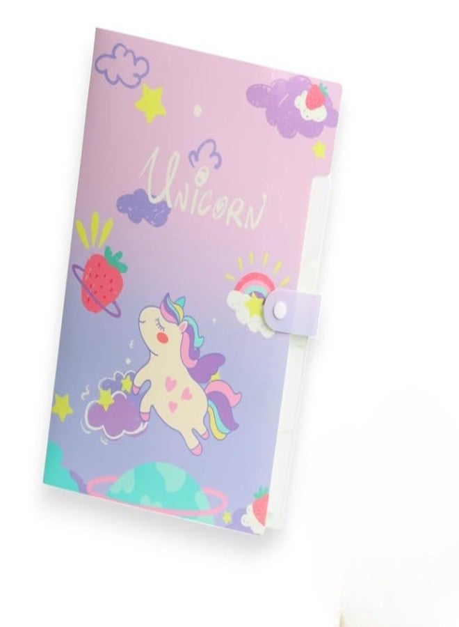 KALRA MAGIC® A4 Unicorn File Folder with Button Lock - Expandable Document Organizer with 6 Pockets, Multi-Color Certificate Holder for School & Office (Random Color & Design) - Image 1