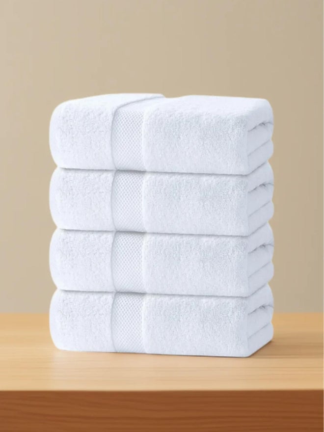 1CHASE Pack of 4 - Luxury Cotton Large Bath Towel, White 70x140cm - Image 1
