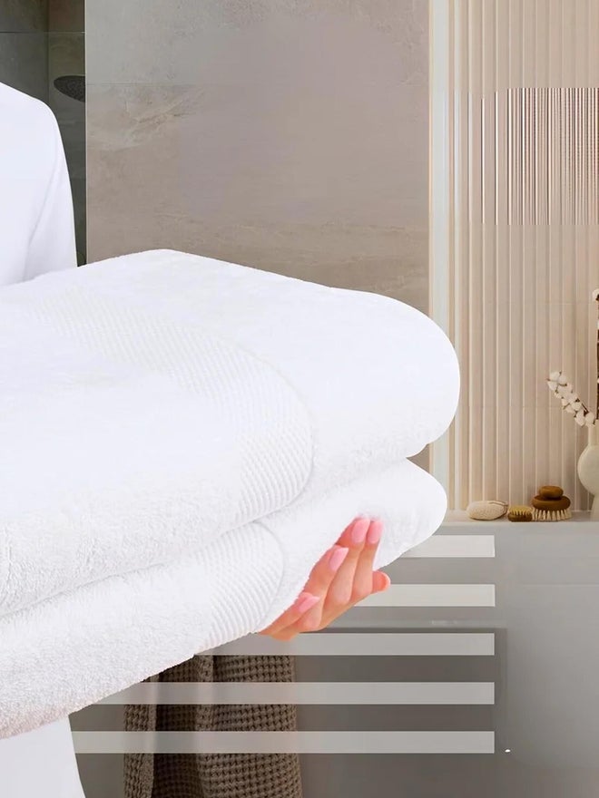 1CHASE Pack of 4 - Luxury Cotton Large Bath Towel, White 70x140cm - Image 3