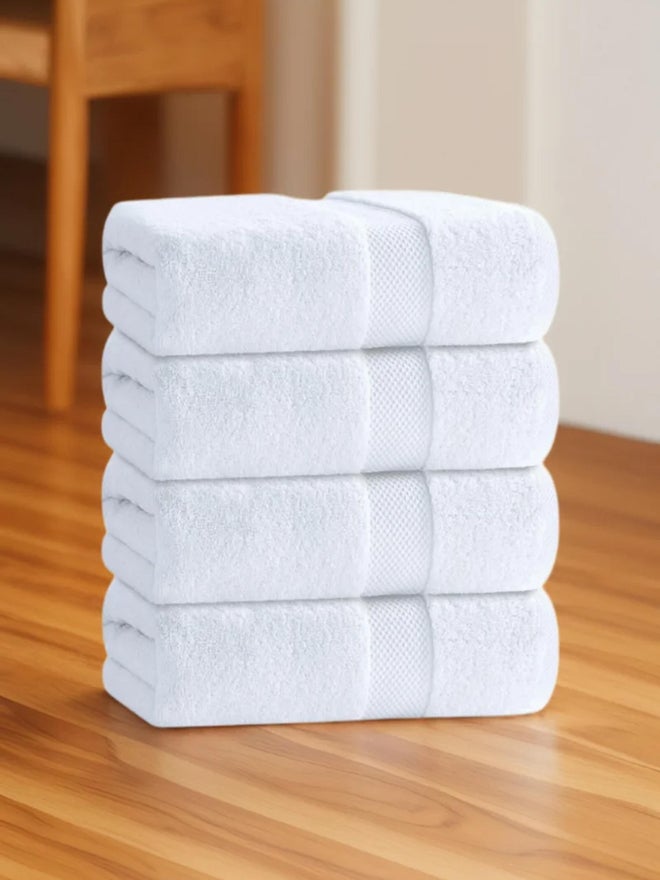 1CHASE Pack of 4 - Luxury Cotton Large Bath Towel, White 70x140cm - Image 2
