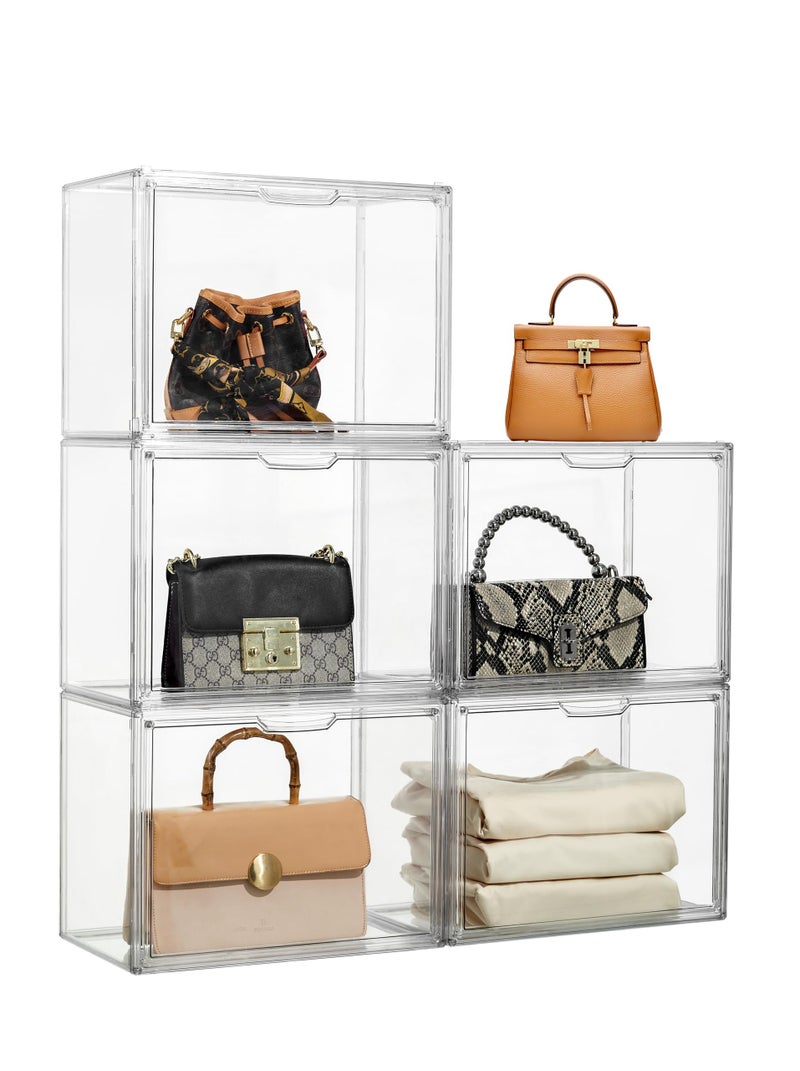 ZLLZUU Purse Organizer for Closet 5 Pack Clear Acrylic Display Case for Purse Handbag Storage Stackable Purse Storage Boxes with Magnetic Door for Collectibles Wallet Cosmetic - Image 2