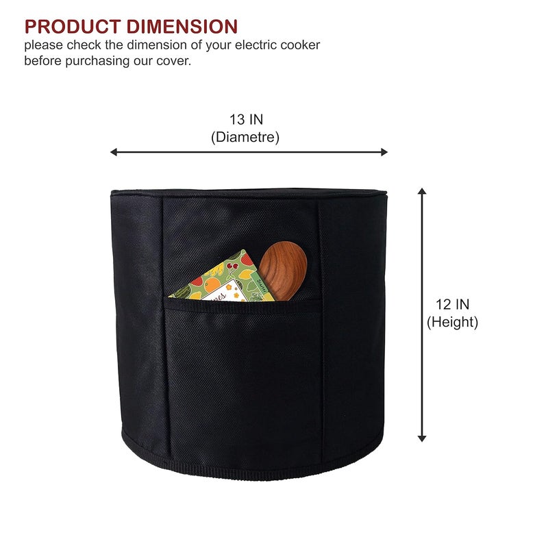 Nabaat Polyester Dust Proof Water Proof Washable Cover For Automatic Electric Rice Cooker Of Prestige Bajaj Panasonic Philips Geek Kitchen Standard Size Black 13X12 - Image 2