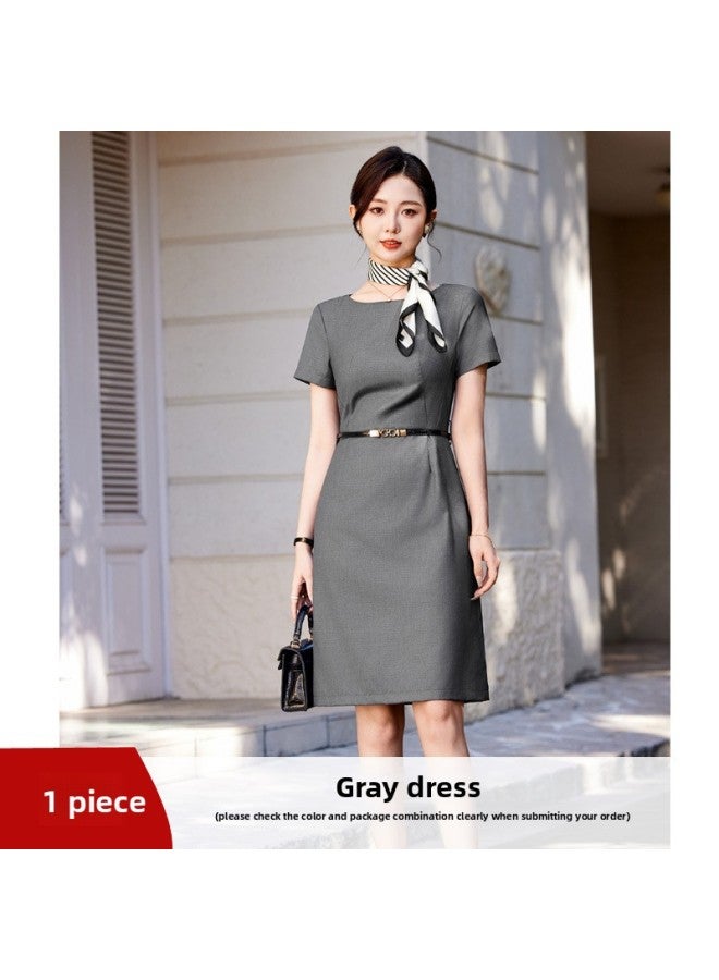 Short-sleeved Dress Professional Women's Clothing Summer Temperament Close-fitting Slimming Front Desk Reception Work Clothes Hotel Uniform