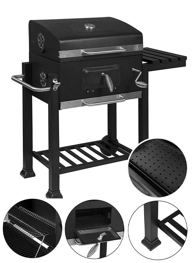 ALongDeng Barbecue Grill for BBQ Garden Camping Balcony Charcoal Grill Charcoal Grill Trolley Charcoal Tray Height Adjustable with Wheels Bottle Opener Stand Grill Black - Image 4