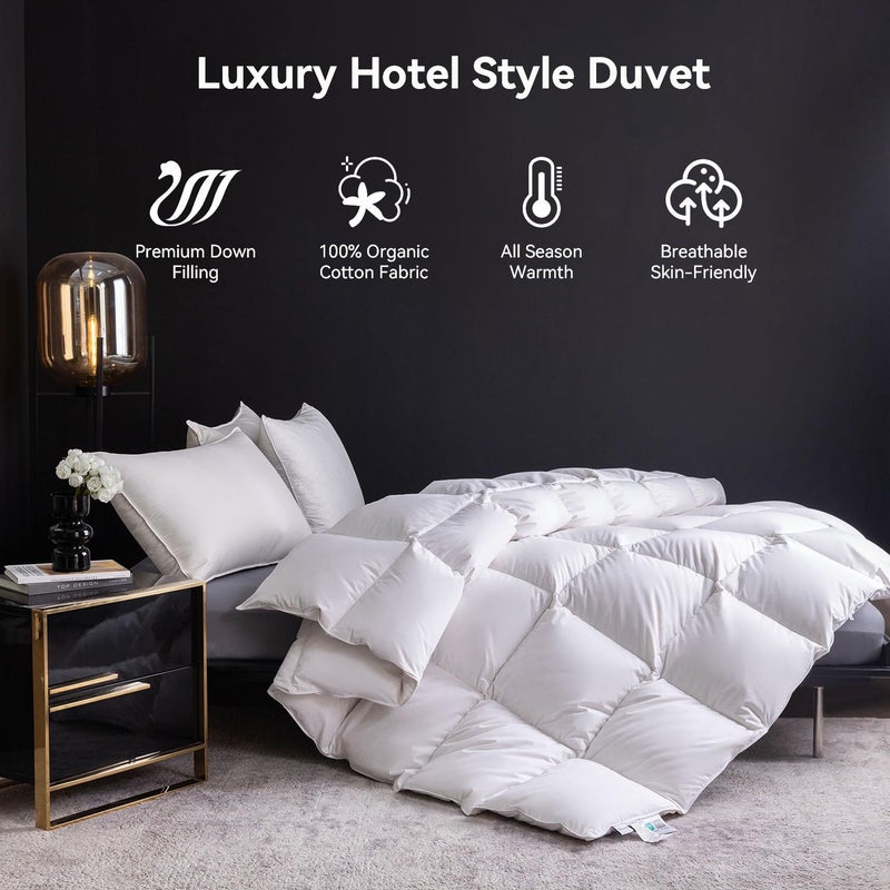 WENERSI Feather Down Fiber Comforter Oversize King Size,Hotel Style Bedding Comforter,750+ Fill Power,1200TC,100% Organic Cotton Fabric,All Season White Duvet Insert with 8 Corner Tabs - Image 2
